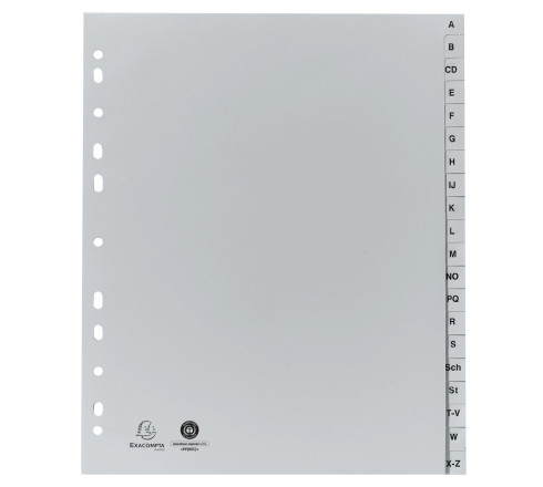 Intercalaires imprimés alphabétiques PP recyclé gris - AZ (alphabet allemand) 20 positions - A4 Maxi