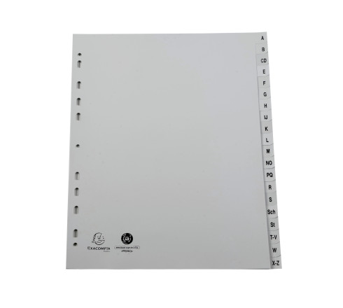 Intercalaires imprimés alphabétiques PP recyclé gris - AZ (alphabet allemand) 20 positions - A4 Maxi