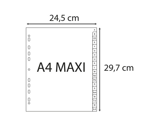Intercalaires imprimés alphabétiques PP recyclé gris - AZ (alphabet allemand) 20 positions - A4 Maxi
