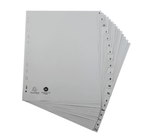 Intercalaires imprimés alphabétiques PP recyclé gris - AZ (alphabet allemand) 20 positions - A4 Maxi