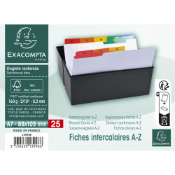 Intercalaires pour boite à fiches, imprimés de A à Z carte blanche 160g 25 compartiments - A7