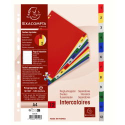 Intercalaires imprimés numériques polypropylène 12/100e - 12 positions - A4