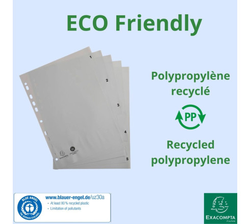 Intercalaires imprimés numériques PP gris recyclé - 5 positions - A4