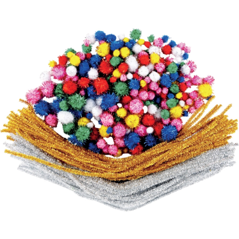Pack économique chenilles, pompons metallique coloris assortis