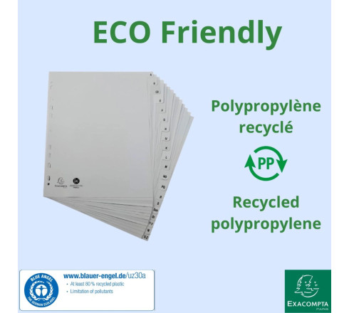 Intercalaires imprimés alphabétiques PP recyclé gris - AZ 20 positions - A4 Maxi