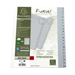 Intercalaires imprimés alphabétiques PP recyclé gris - AZ 20 positions - A4 Maxi