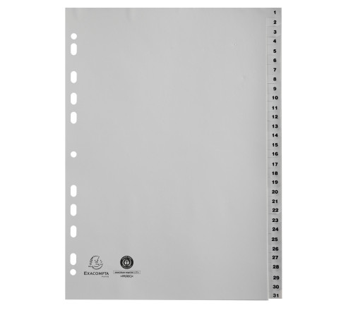 Intercalaires imprimés numériques PP recyclé gris - 31 positions - A4