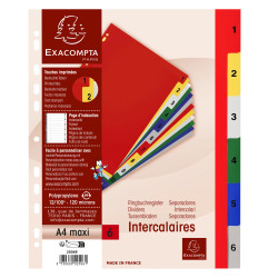 Intercalaires imprimés numériques polypropylène 12/100e - 6 positions - A4 Maxi