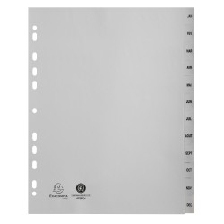 Intercalaires imprimés mensuels PP recyclé gris Janvier-Décembre 12 positions - A4 Maxi