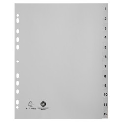 Intercalaires imprimés numériques PP recyclé gris 12 positions - A4 Maxi