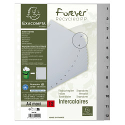 Intercalaires imprimés numériques PP recyclé gris 12 positions - A4 Maxi
