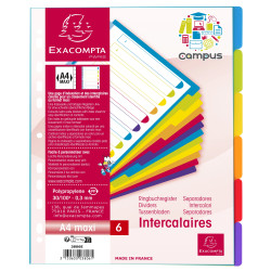 Intercalaires en polypropylène 6 positions Campus - A4 Maxi