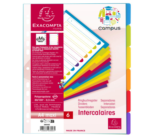 Intercalaires en polypropylène 6 positions Campus - A4 Maxi