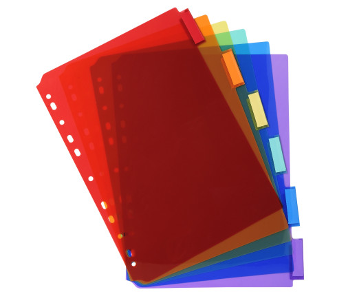 Intercalaires PP transparent couleurs avec porte étiquette A4 6 positions