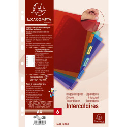 Intercalaires PP transparent couleurs avec porte étiquette A4 6 positions
