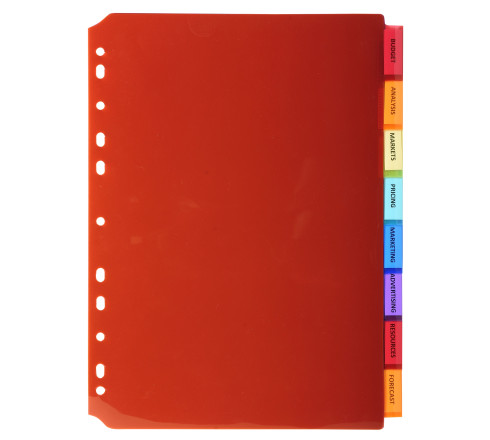 Intercalaires PP transparent couleurs avec porte étiquette A4 8 positions
