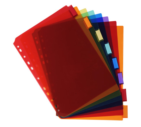 Intercalaires PP transparent couleurs avec porte étiquette A4 8 positions