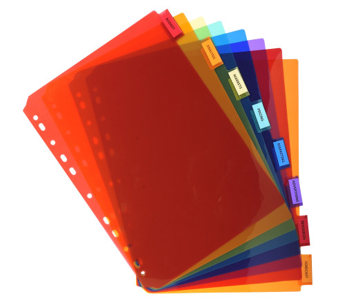 Intercalaires PP transparent couleurs avec porte étiquette A4 8 positions
