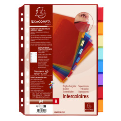 Intercalaires PP transparent couleurs avec porte étiquette A4 8 positions