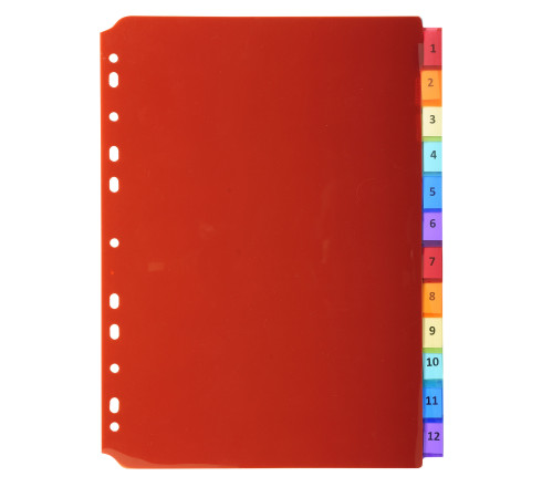 Intercalaires PP transparent couleurs avec porte étiquette A4 12 positions