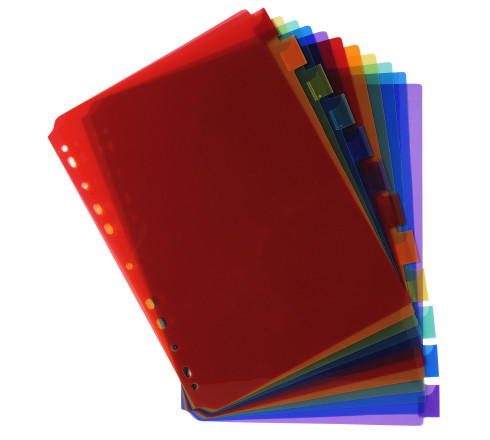 Intercalaires PP transparent couleurs avec porte étiquette A4 12 positions