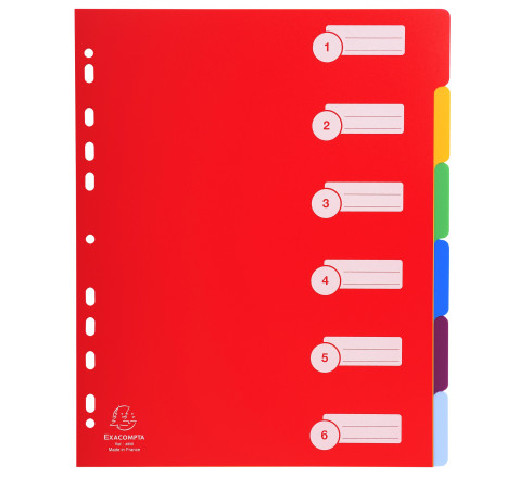 Intercalaires polypropylène opaque semi rigide 6 positions - A4 maxi