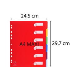 Intercalaires polypropylène opaque semi rigide 6 positions - A4 maxi