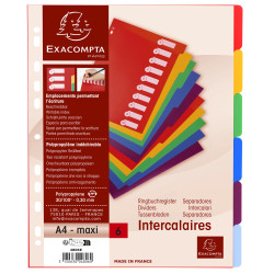 Intercalaires polypropylène opaque semi rigide 6 positions - A4 maxi