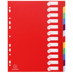 Intercalaires polypropylène opaque semi rigide 12 positions - A4 maxi