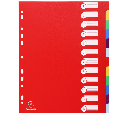 Intercalaires polypropylène opaque semi rigide 12 positions - A4 maxi