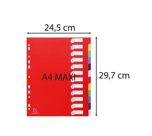 Intercalaires polypropylène opaque semi rigide 12 positions - A4 maxi