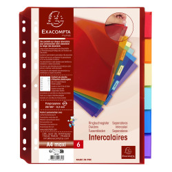 Intercalaires avec pochette polypropylène 6 positions - A4 maxi