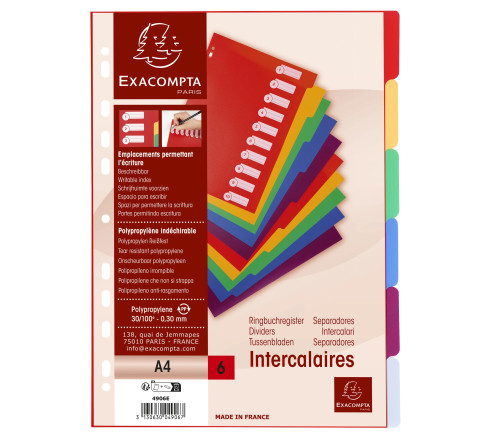 Intercalaires polypropylène opaque semi rigide 6 positions - A4