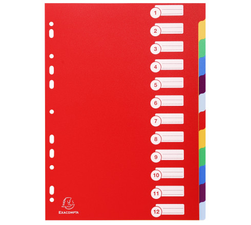 Intercalaires polypropylène opaque semi rigide 12 positions - A4