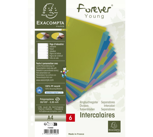 Intercalaires polypropylène recyclé Forever Young 6 positions - A4