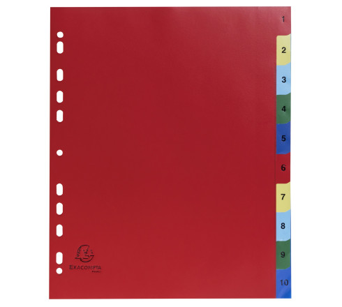 Intercalaires imprimés numériques PP couleurs 12/100e - 10 positions - A4+