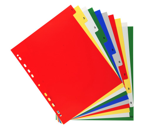 Intercalaires imprimés numériques PP couleurs 12/100e - 10 positions - A4+