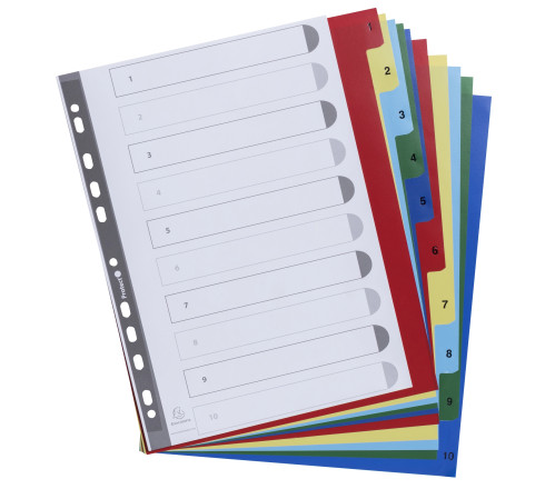 Intercalaires imprimés numériques PP couleurs 12/100e - 10 positions - A4+