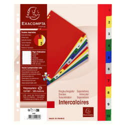 Intercalaires imprimés numériques PP couleurs 12/100e - 10 positions - A4+