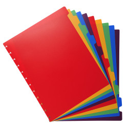 Intercalaires polypropylènes couleurs 10 positions pour porte-vues à anneaux
