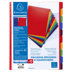 Intercalaires polypropylènes couleurs 10 positions pour porte-vues à anneaux
