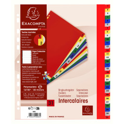 Intercalaires imprimés numériques PP couleurs 12/100e - 31 positions - A4+