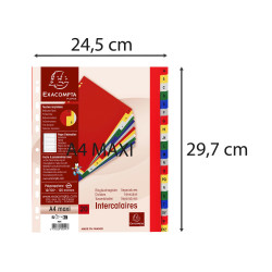 Intercalaires imprimés alphabétique PP couleurs 12/100e - 20 positions - A4+