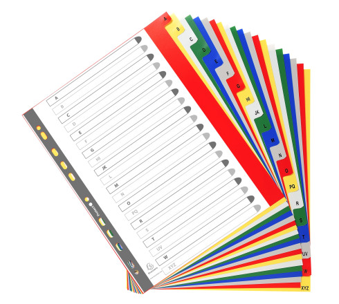 Intercalaires imprimés alphabétique PP couleurs 12/100e - 20 positions - A4+