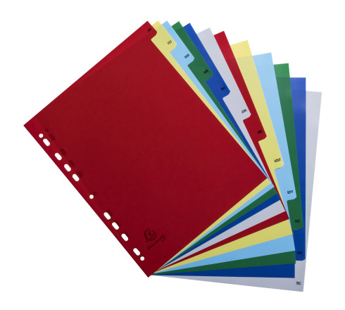 Intercalaires imprimés mensuel PP couleurs 12/100e - 12 positions - A4+