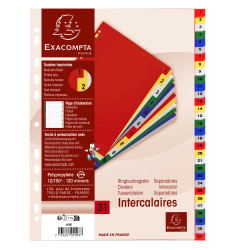 Intercalaires imprimés numériques PP couleurs 31 positions - A4