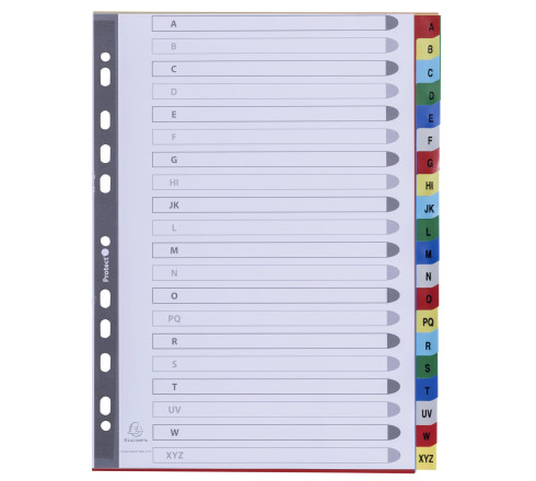 Intercalaires imprimés alphabétiques PP couleurs 12/100 AZ - A4