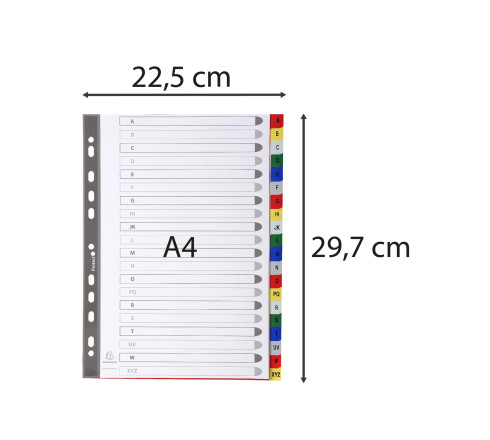 Intercalaires imprimés alphabétiques PP couleurs 12/100 AZ - A4