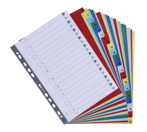 Intercalaires imprimés alphabétiques PP couleurs 12/100 AZ - A4