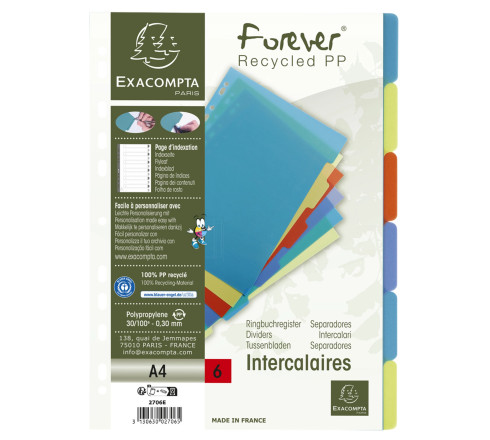Intercalaires poplypropylène recyclé Forever® 6 positions - A4